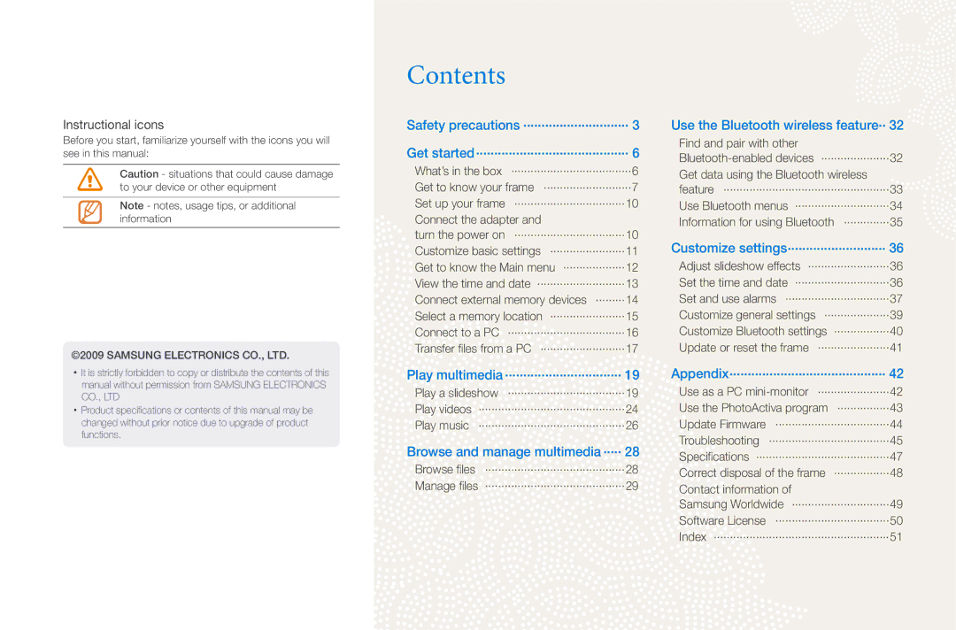 Samsung 1000P user manual Contents 