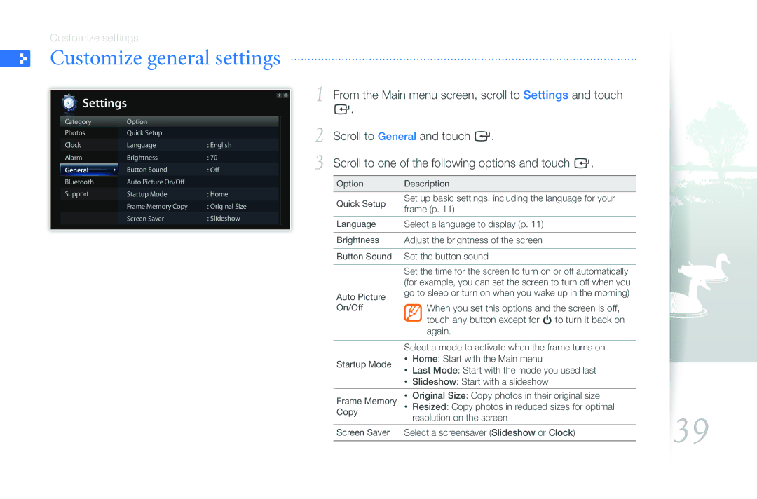 Samsung 1000P user manual Customize general settings, General 