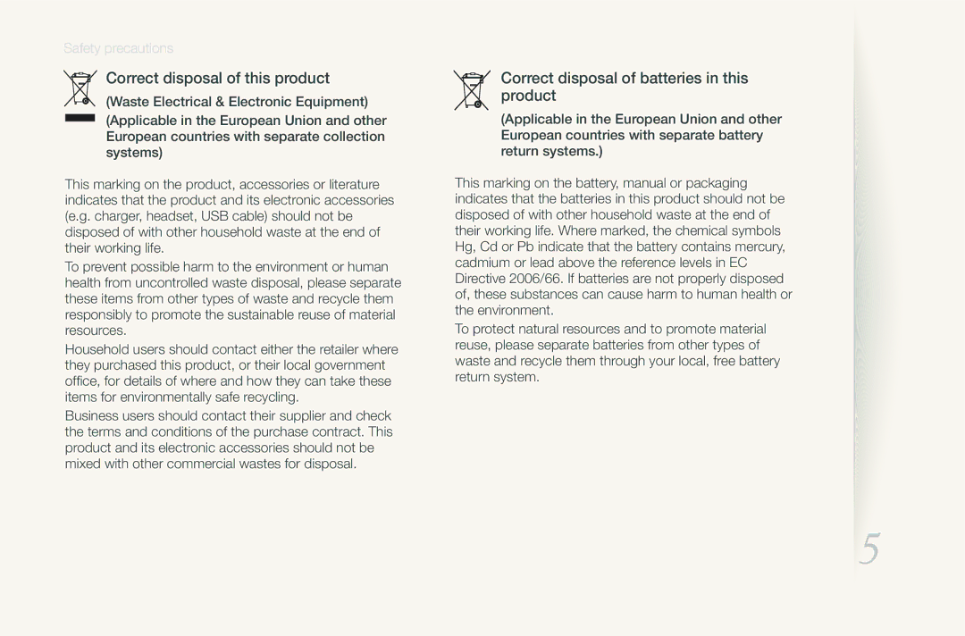 Samsung 1000P user manual Correct disposal of this product 