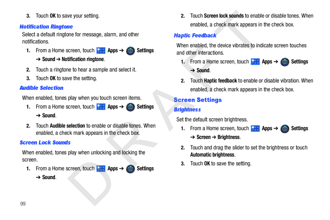 Samsung 10.1 user manual Screen Settings 