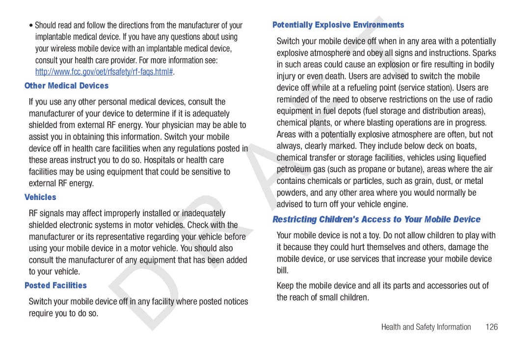 Samsung 10.1 user manual External RF energy, Advised to turn off your vehicle engine, Areas, To your vehicle Bill 