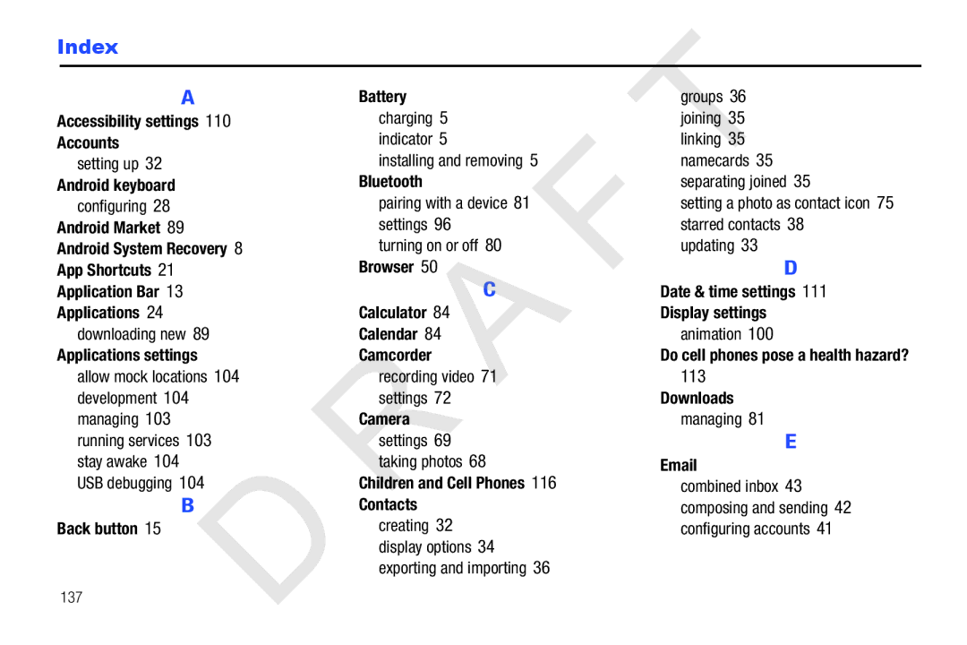 Samsung 10.1 user manual Index 