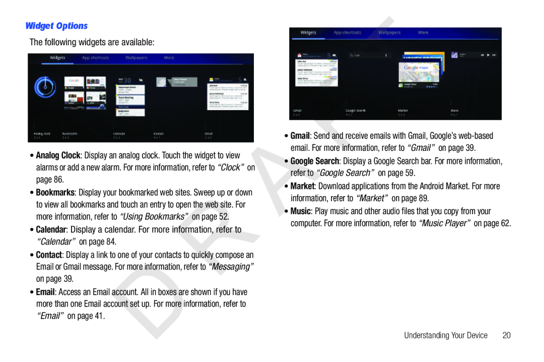 Samsung 10.1 user manual Widget Options 