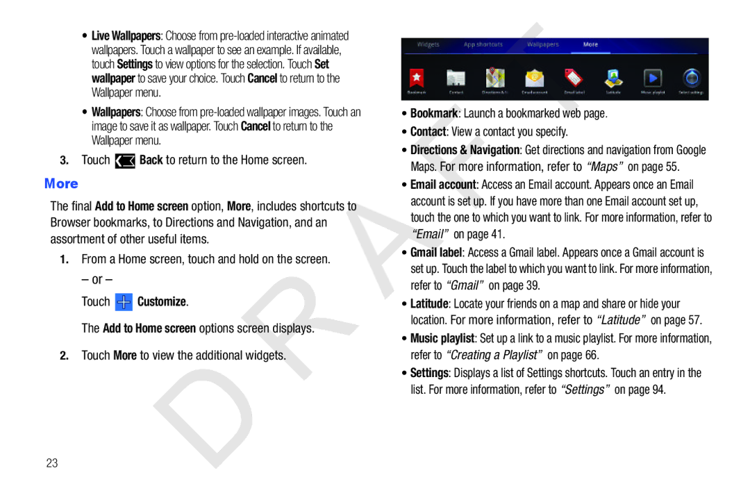 Samsung 10.1 user manual More, From a Home screen, touch and hold on the screen 