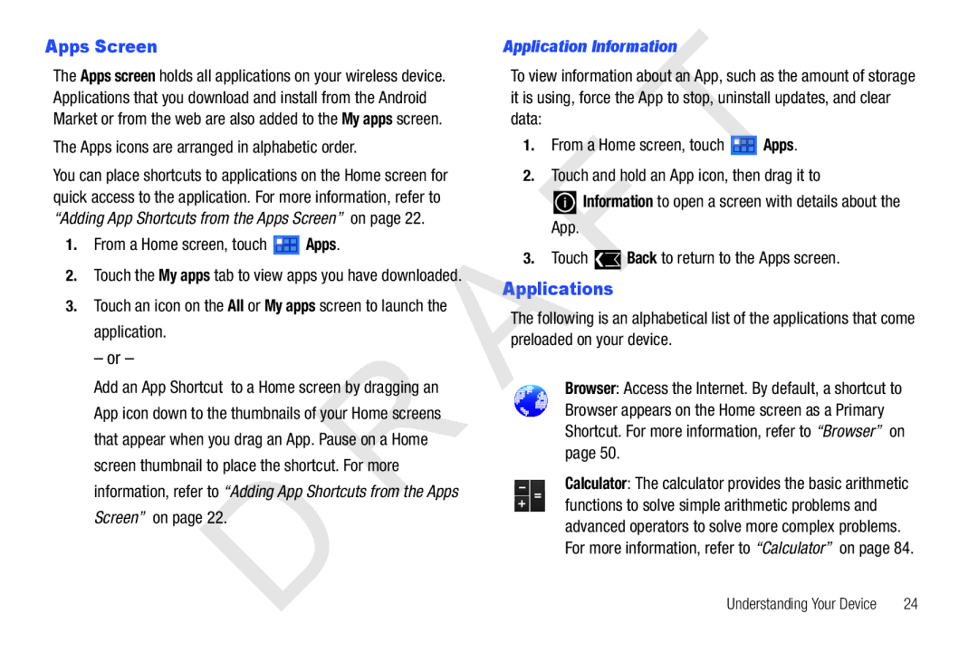 Samsung 10.1 user manual Apps Screen, Application Information 