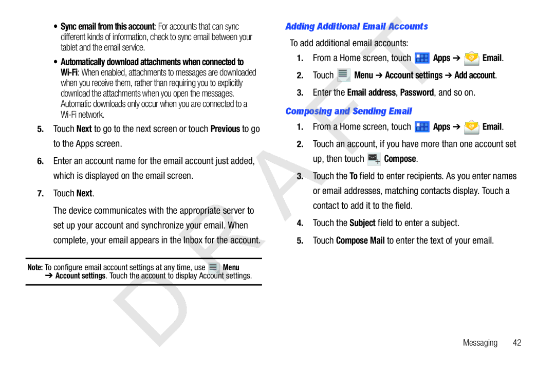 Samsung 10.1 user manual From a Home screen, touch, Composing and Sending Email, Apps 