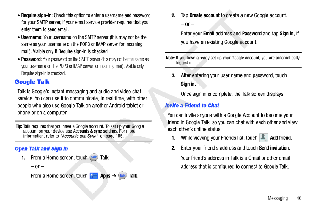 Samsung 10.1 user manual Google Talk, Open Talk and Sign, Invite a Friend to Chat 