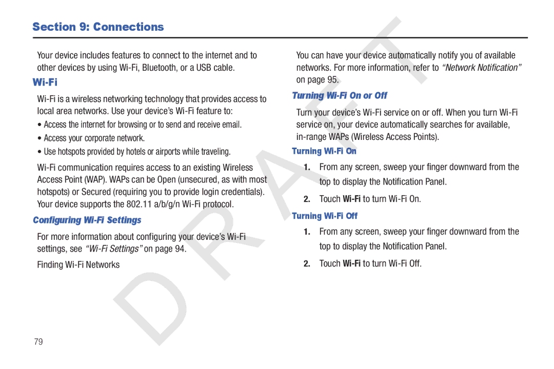 Samsung 10.1 user manual Connections, Configuring Wi-Fi Settings, Turning Wi-Fi On or Off 