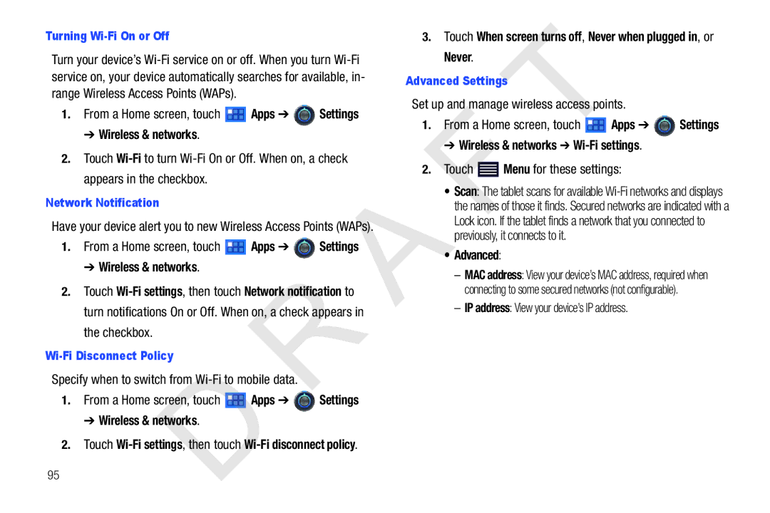 Samsung 10.1 user manual Specify when to switch from Wi-Fi to mobile data, Set up and manage wireless access points 