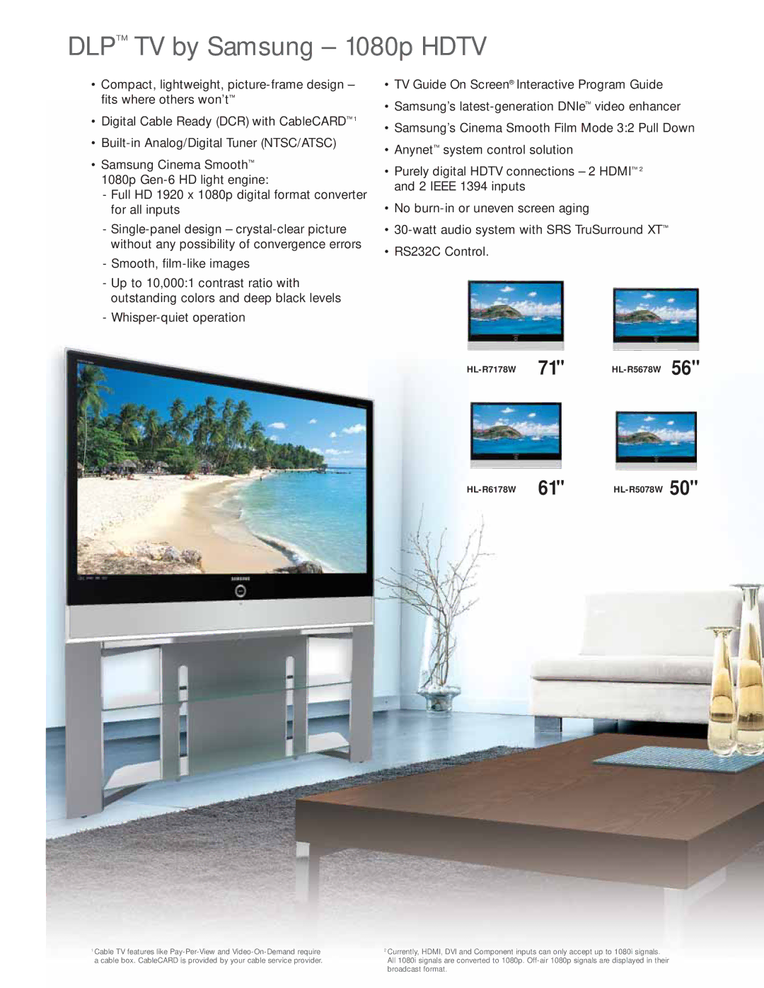 Samsung manual DLP TV by Samsung 1080p Hdtv, HL-R7178W 71 HL-R5678W HL-R6178W 61 HL-R5078W 