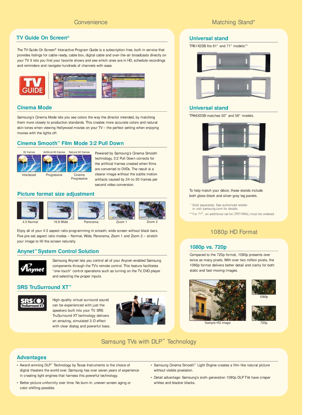 Samsung manual Convenience, 1080p HD Format, Samsung TVs with DLP Technology 