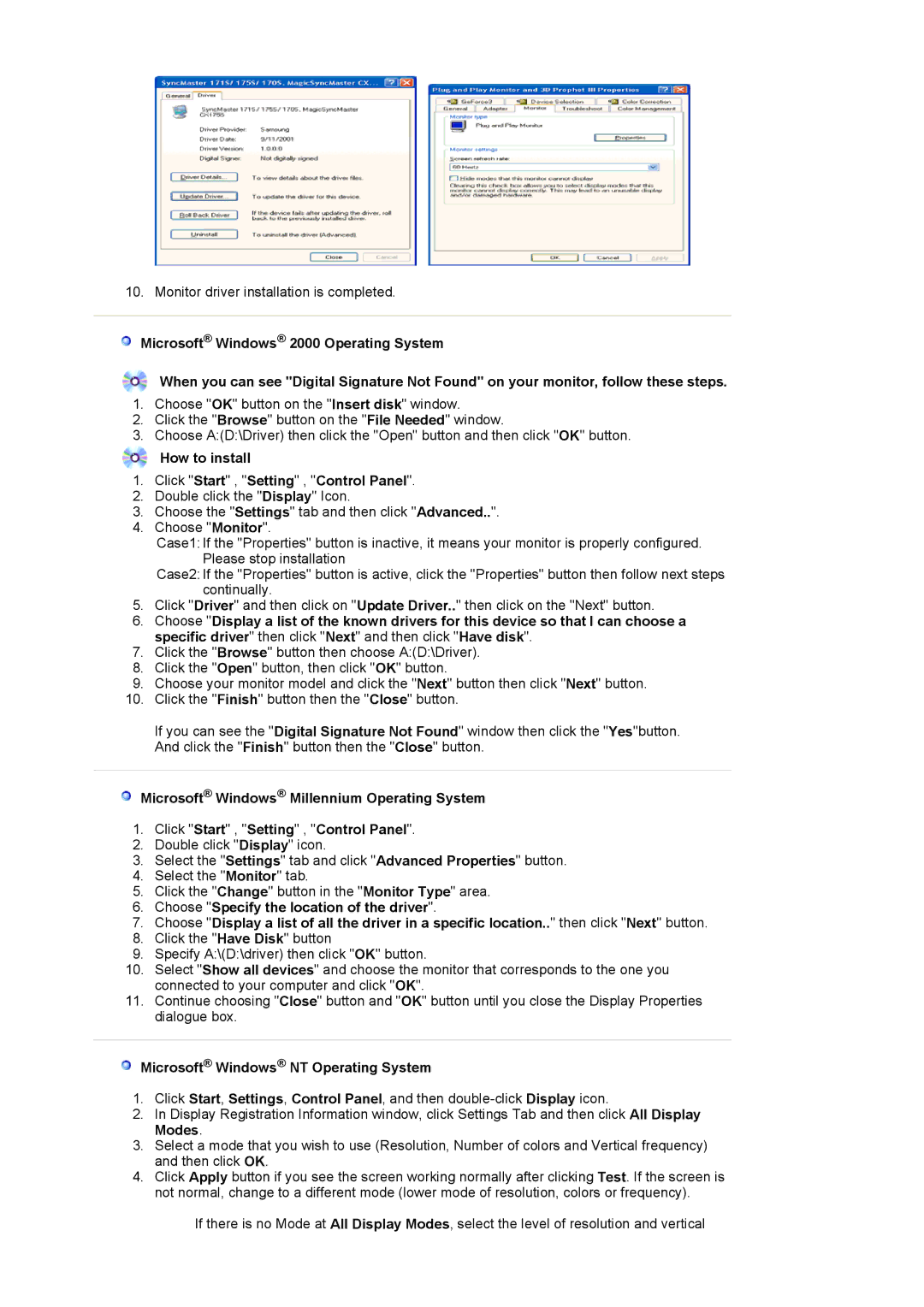 Samsung 1100MB manual How to install Click Start , Setting , Control Panel, Microsoft Windows NT Operating System 