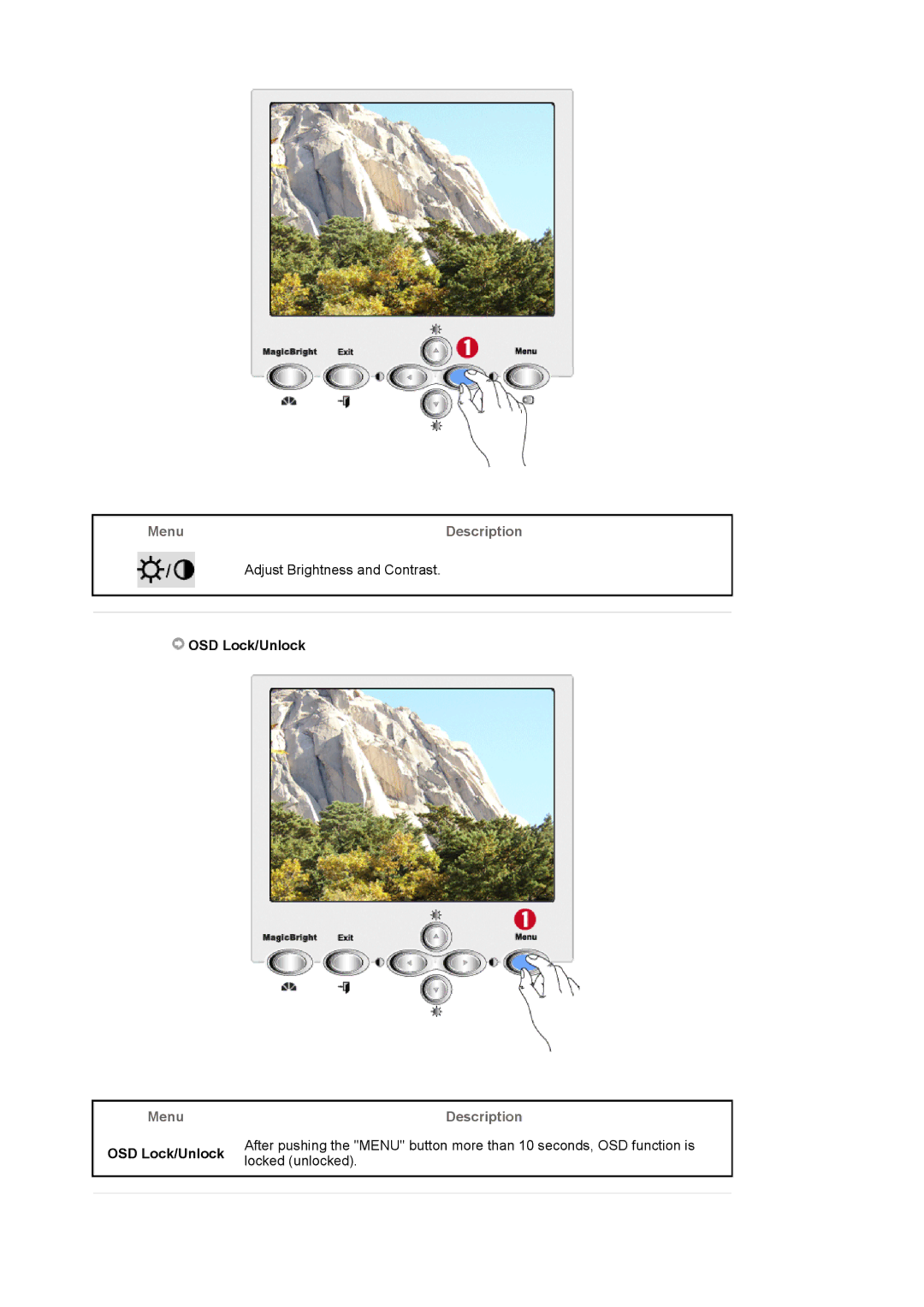 Samsung 1100MB manual OSD Lock/Unlock 