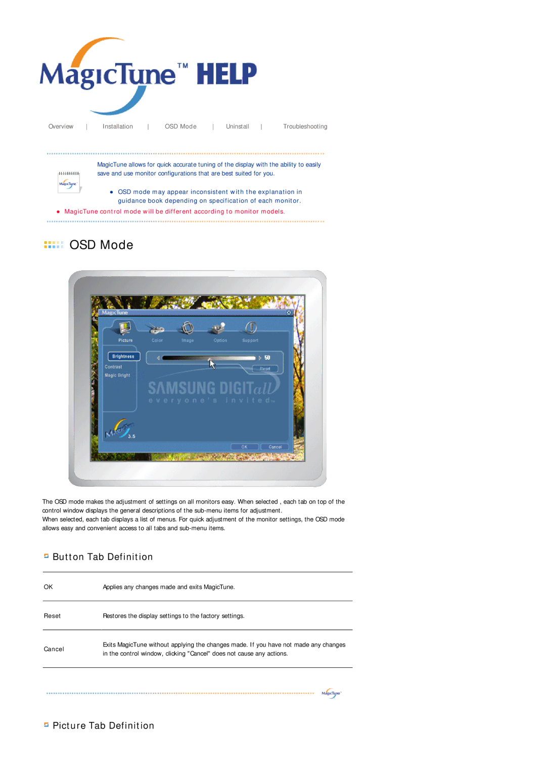 Samsung 1100MB manual OSD Mode 