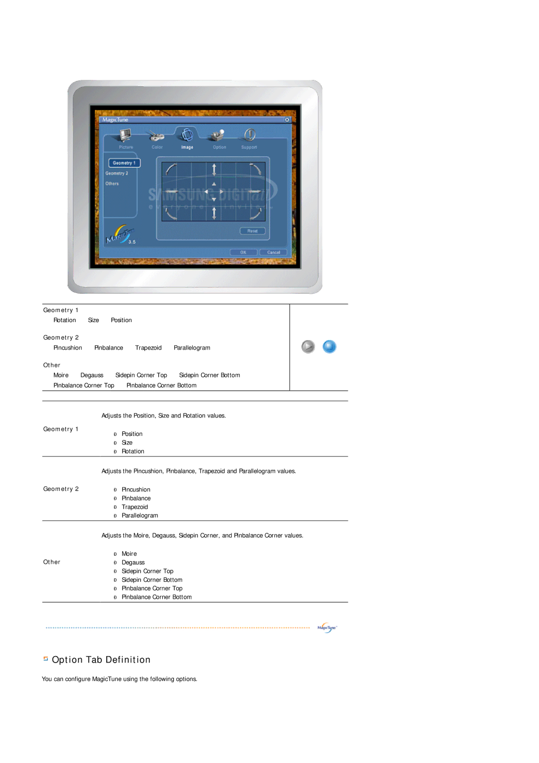 Samsung 1100MB manual Option Tab Definition 