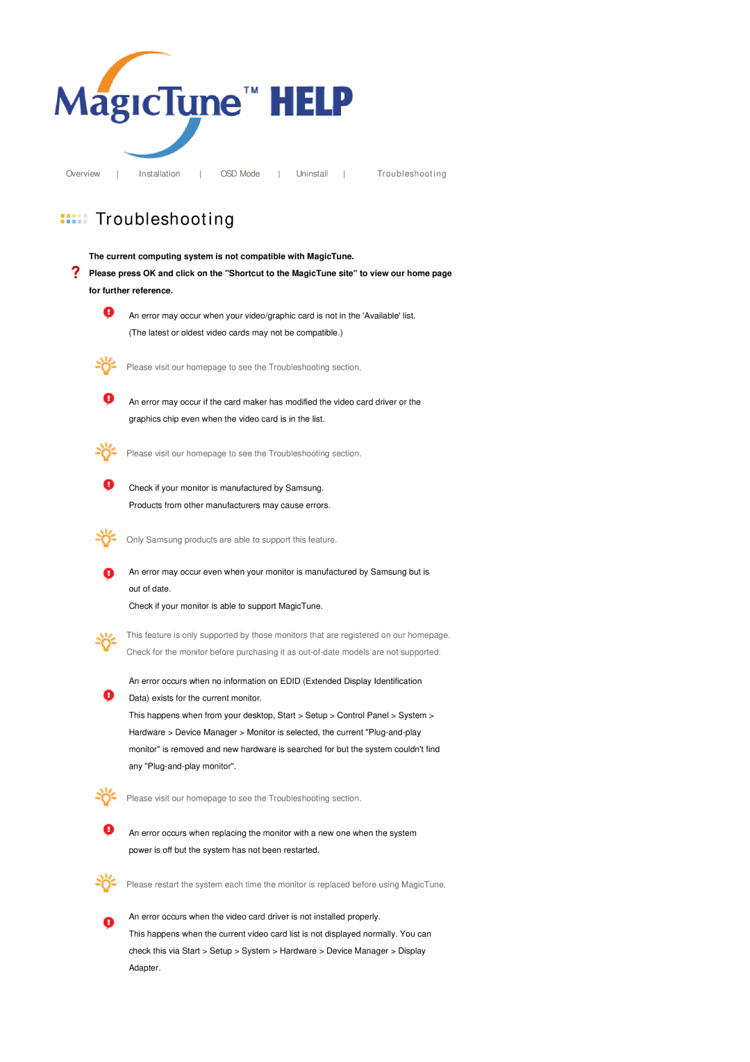 Samsung 1100MB manual Troubleshooting 