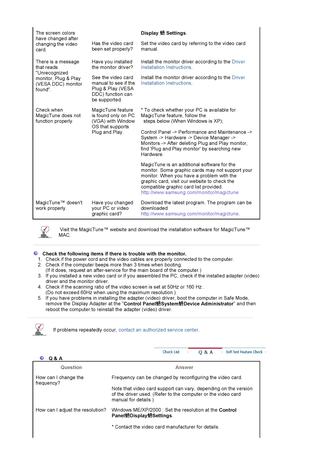 Samsung 1100MB manual Display → Settings, Answer 