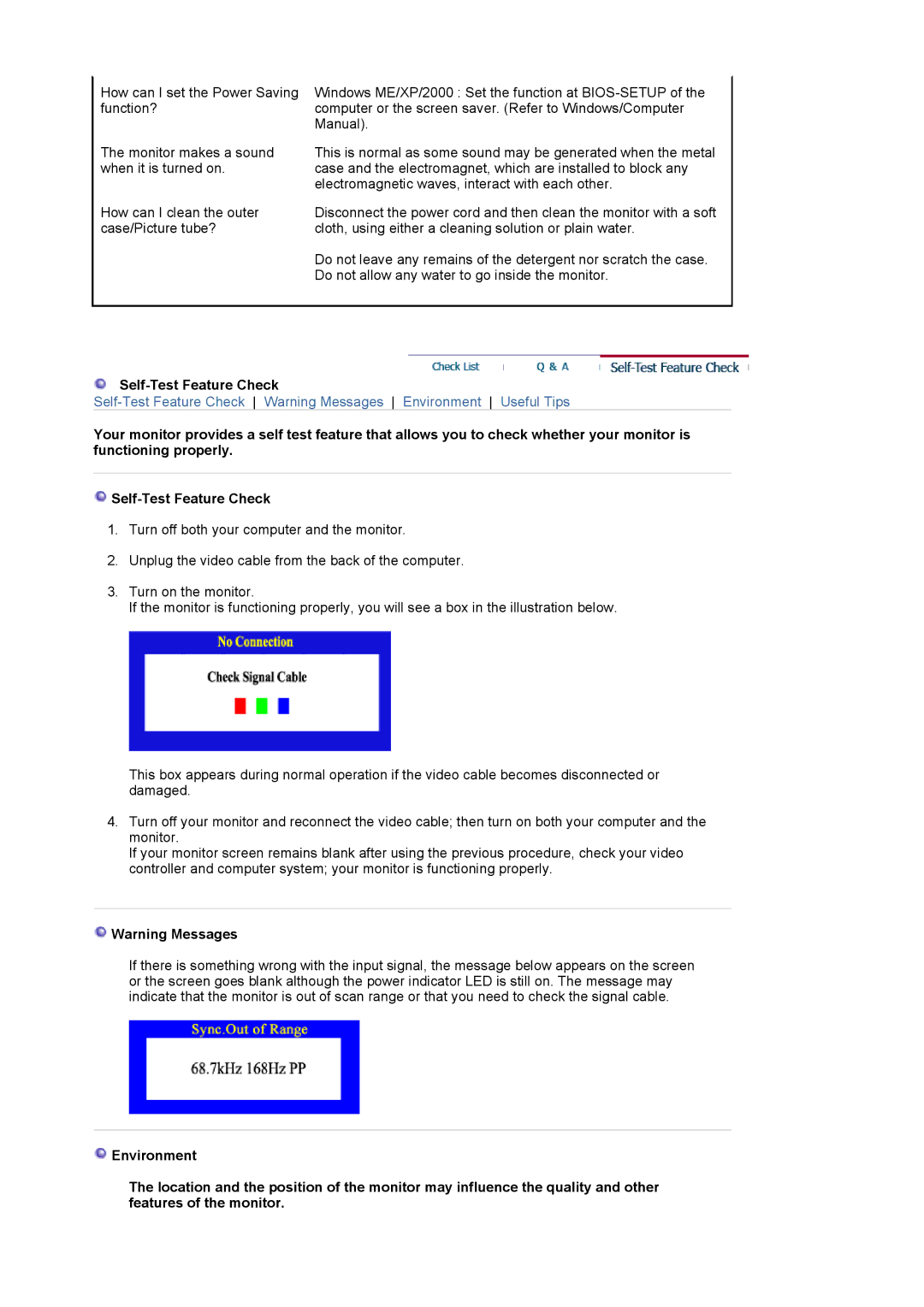 Samsung 1100MB manual Self-Test Feature Check 