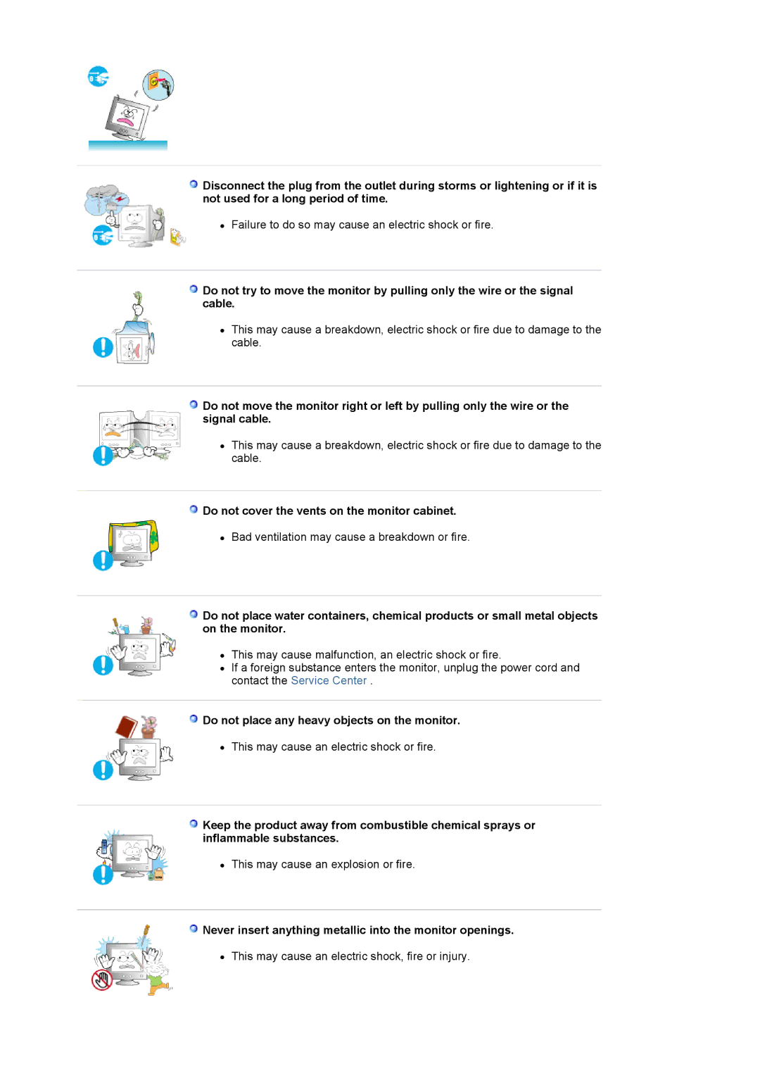 Samsung 1100MB manual Do not cover the vents on the monitor cabinet, Do not place any heavy objects on the monitor 