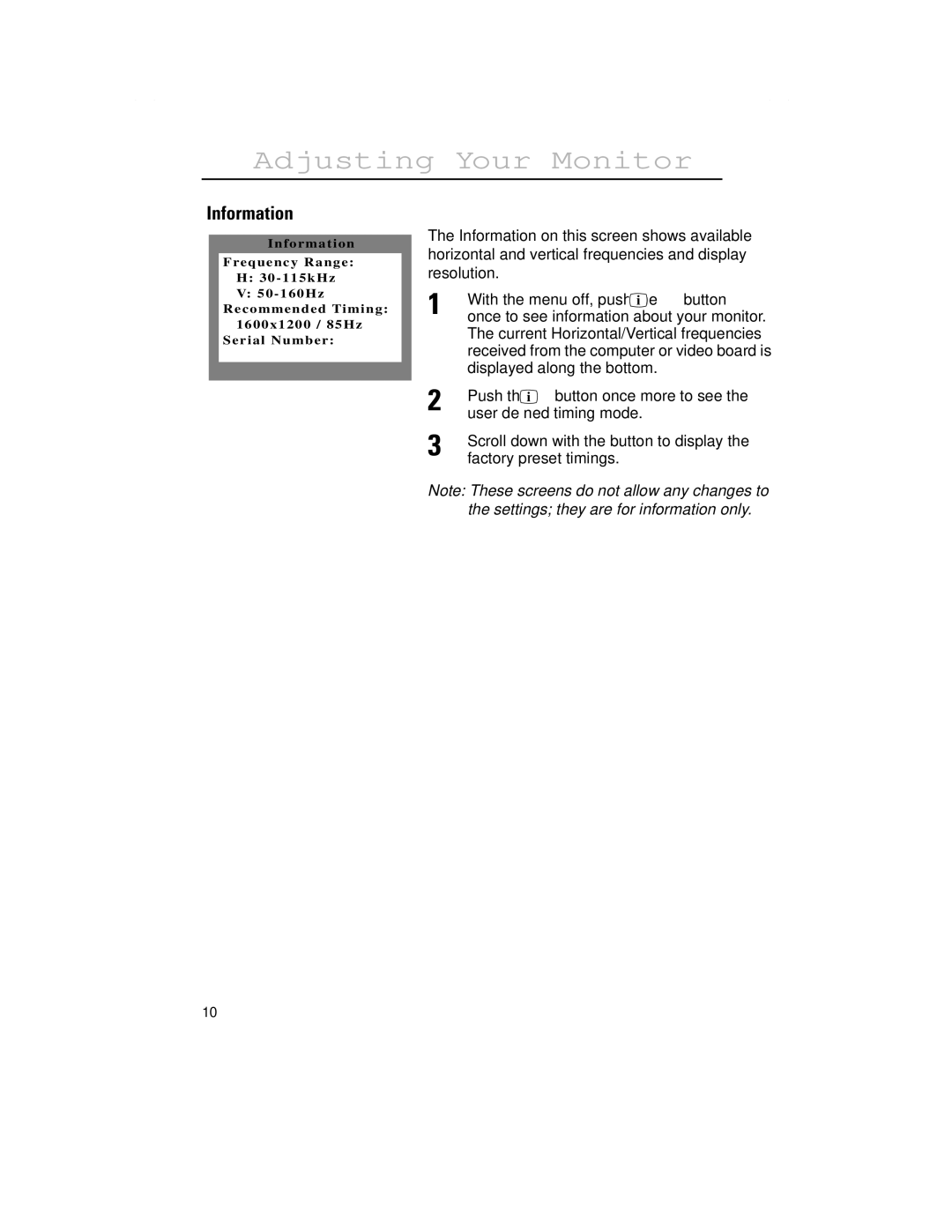 Samsung 1100PPLUS manual Information, Displayed along the bottom, User deﬁned timing mode, Factory preset timings 