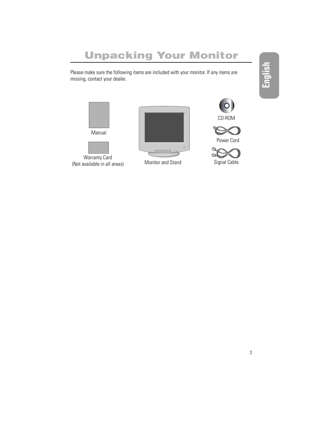 Samsung 1100PPLUS manual Unpacking Your Monitor, Manual, Monitor and Stand 