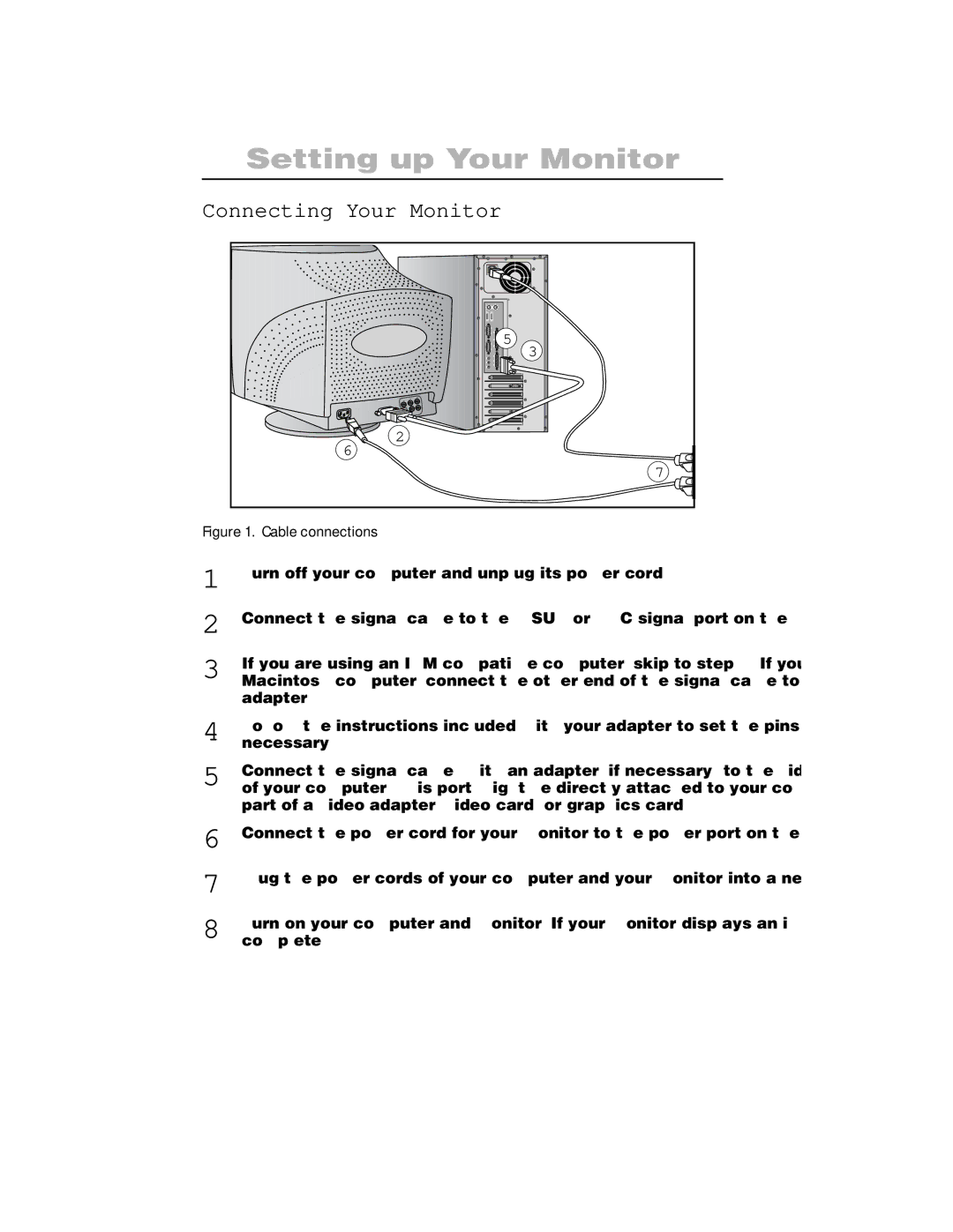 Samsung 1100PPLUS manual Setting up Your Monitor, Connecting Your Monitor 