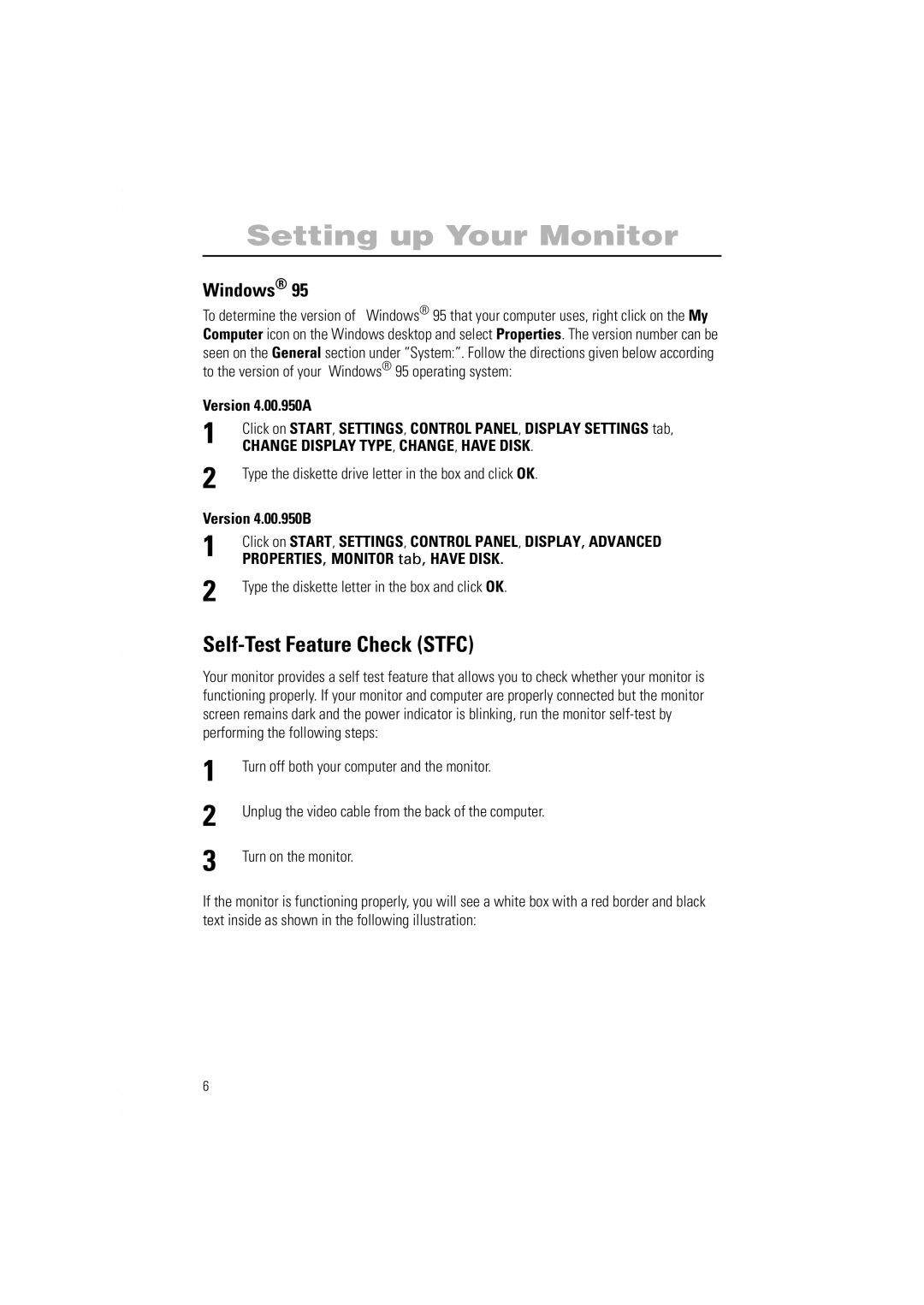 Samsung 1100PPLUS manual Self-Test Feature Check Stfc, Windows, Version 4.00.950A, Version 4.00.950B 