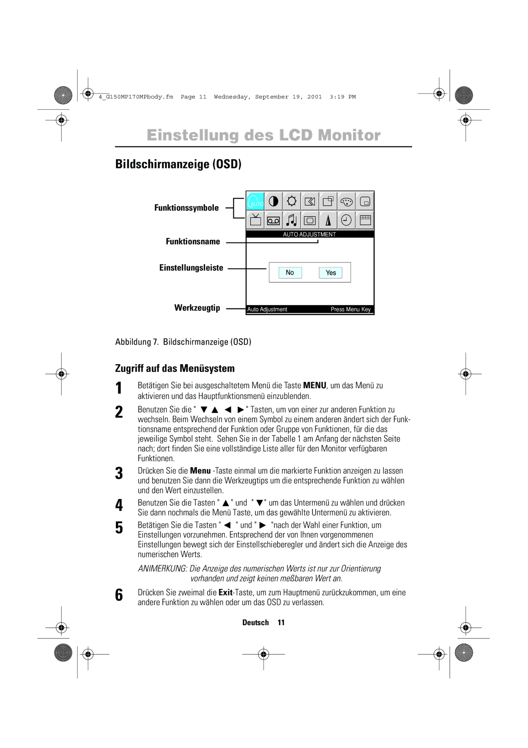 Samsung ML15ASASS/EDC, 150MP, ML17ASSS/EDC, ML15ASSSS/EDC Abbildung 7. Bildschirmanzeige OSD, Und, Numerischen Werts 