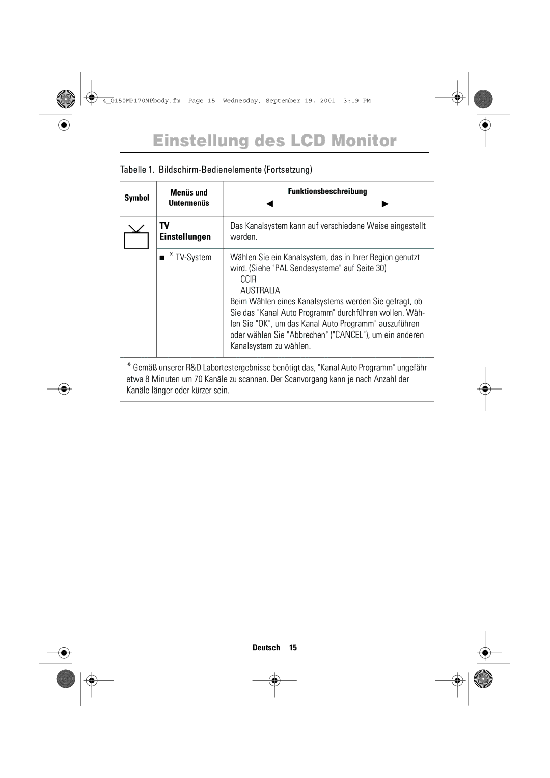 Samsung ML17ASSSS/EDC Einstellungen, Werden, TV-System, Wird. Siehe PAL Sendesysteme auf Seite, Kanalsystem zu wählen 