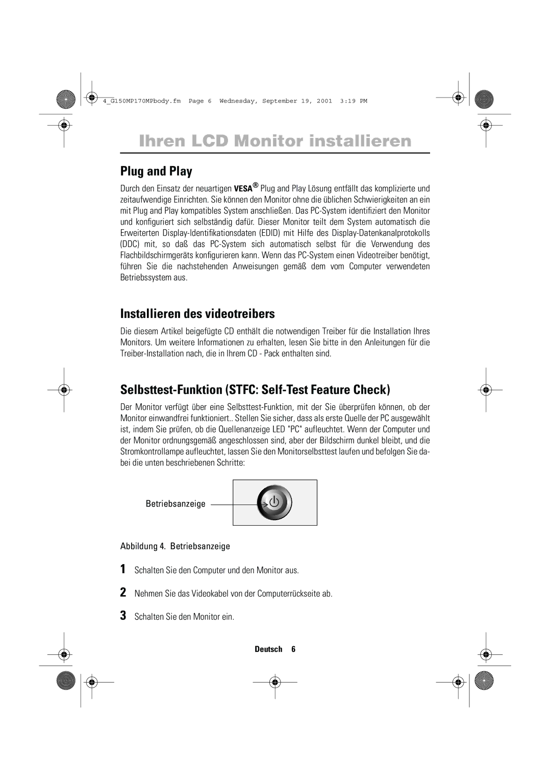 Samsung ML17ASSS/EDC manual Plug and Play, Installieren des videotreibers, Selbsttest-Funktion Stfc Self-Test Feature Check 