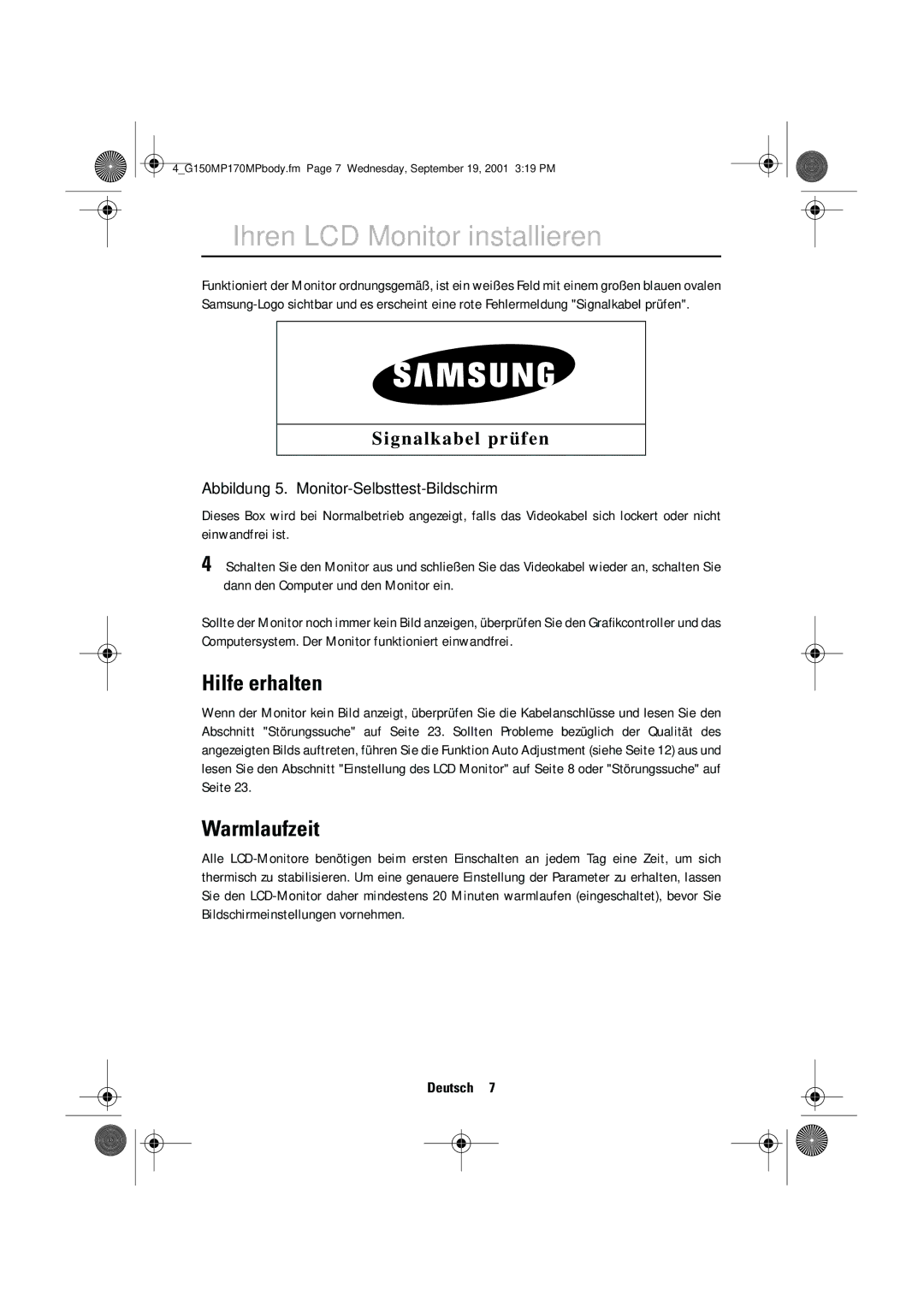 Samsung ML15ASSSS/EDC, 150MP, ML15ASASS/EDC, ML17ASSS/EDC, ML15ASSS/EDC, ML17ASSSS/EDC manual Hilfe erhalten, Warmlaufzeit 