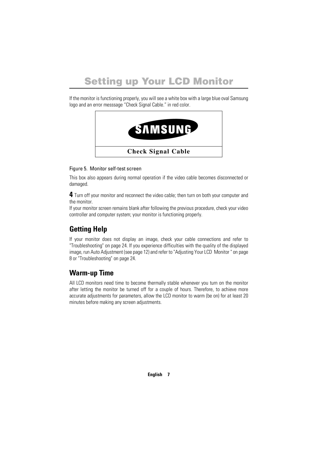 Samsung 150MP manual Getting Help, Warm-up Time 