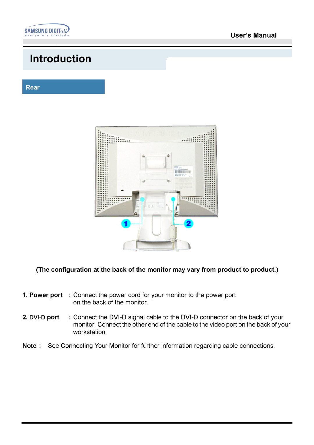 Samsung 151D user manual Rear 