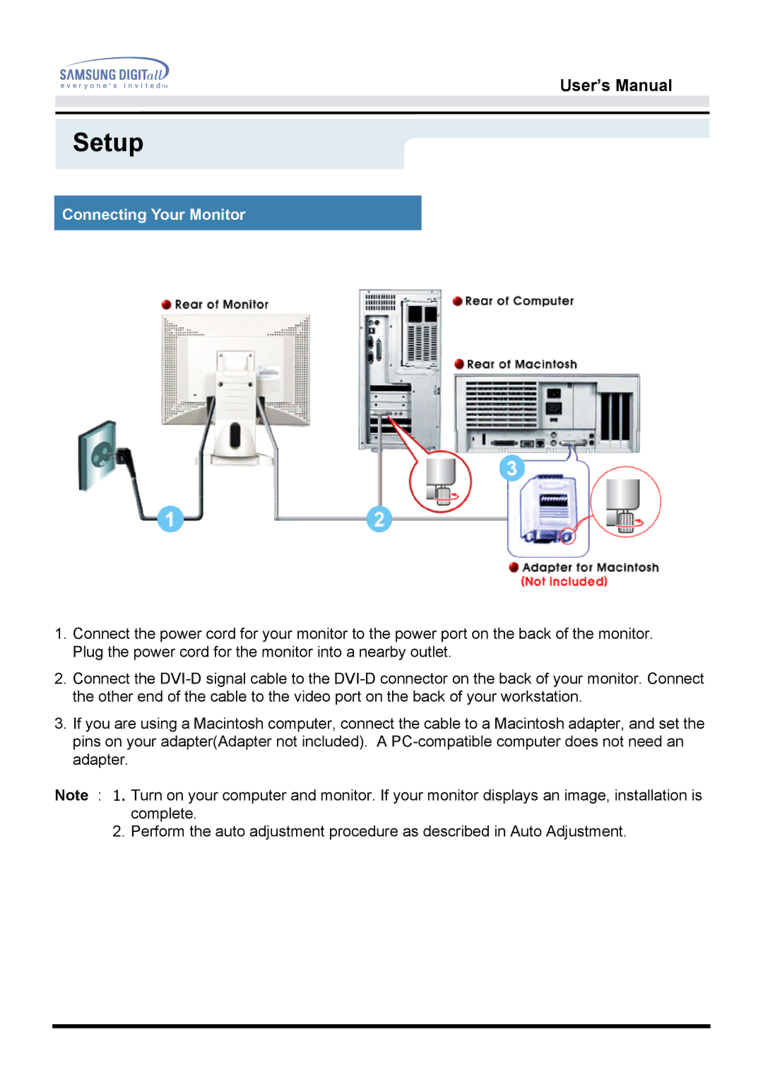 Samsung 151D user manual Setup, Connecting Your Monitor 