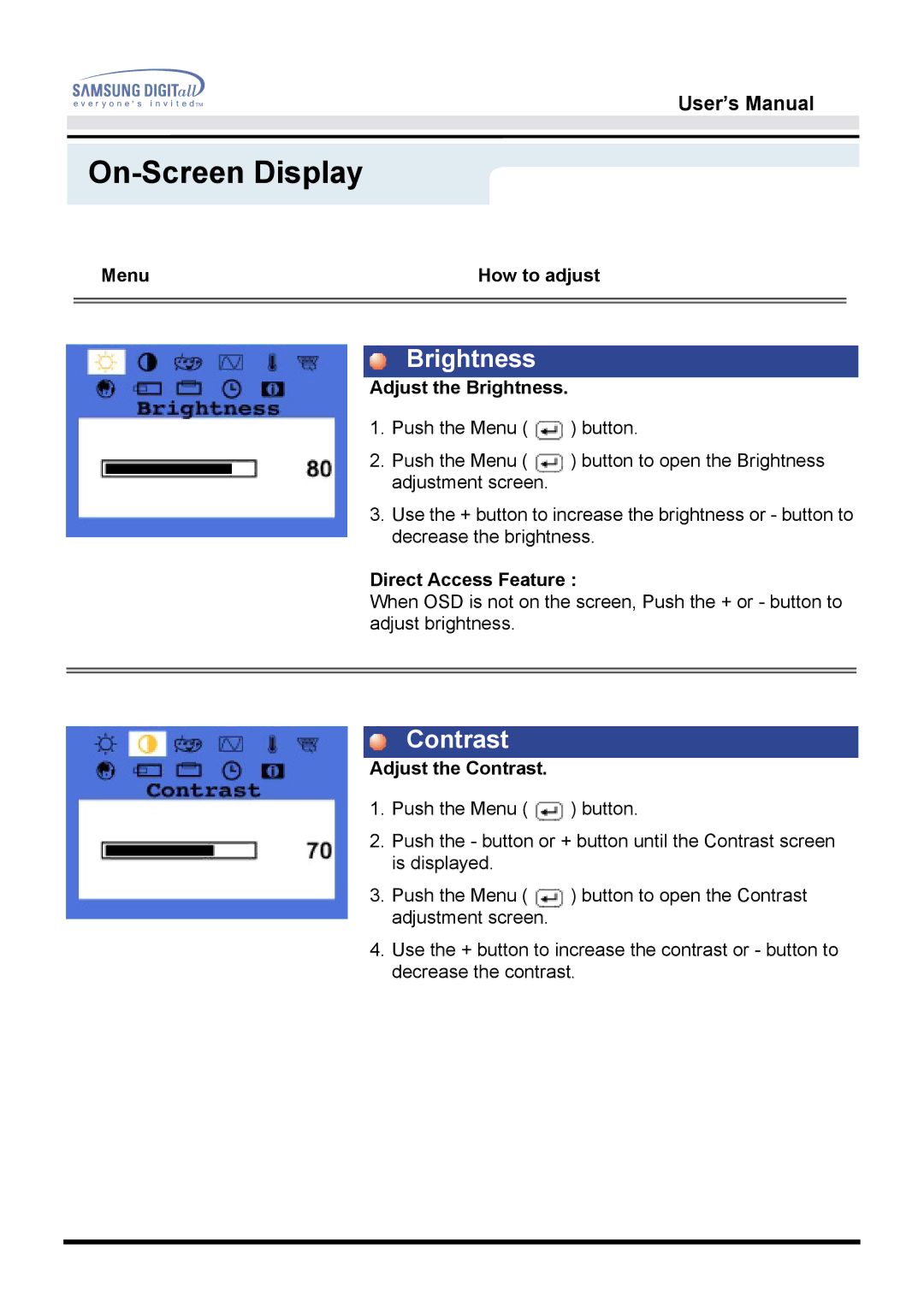 Samsung 151D user manual Brightness, Contrast 