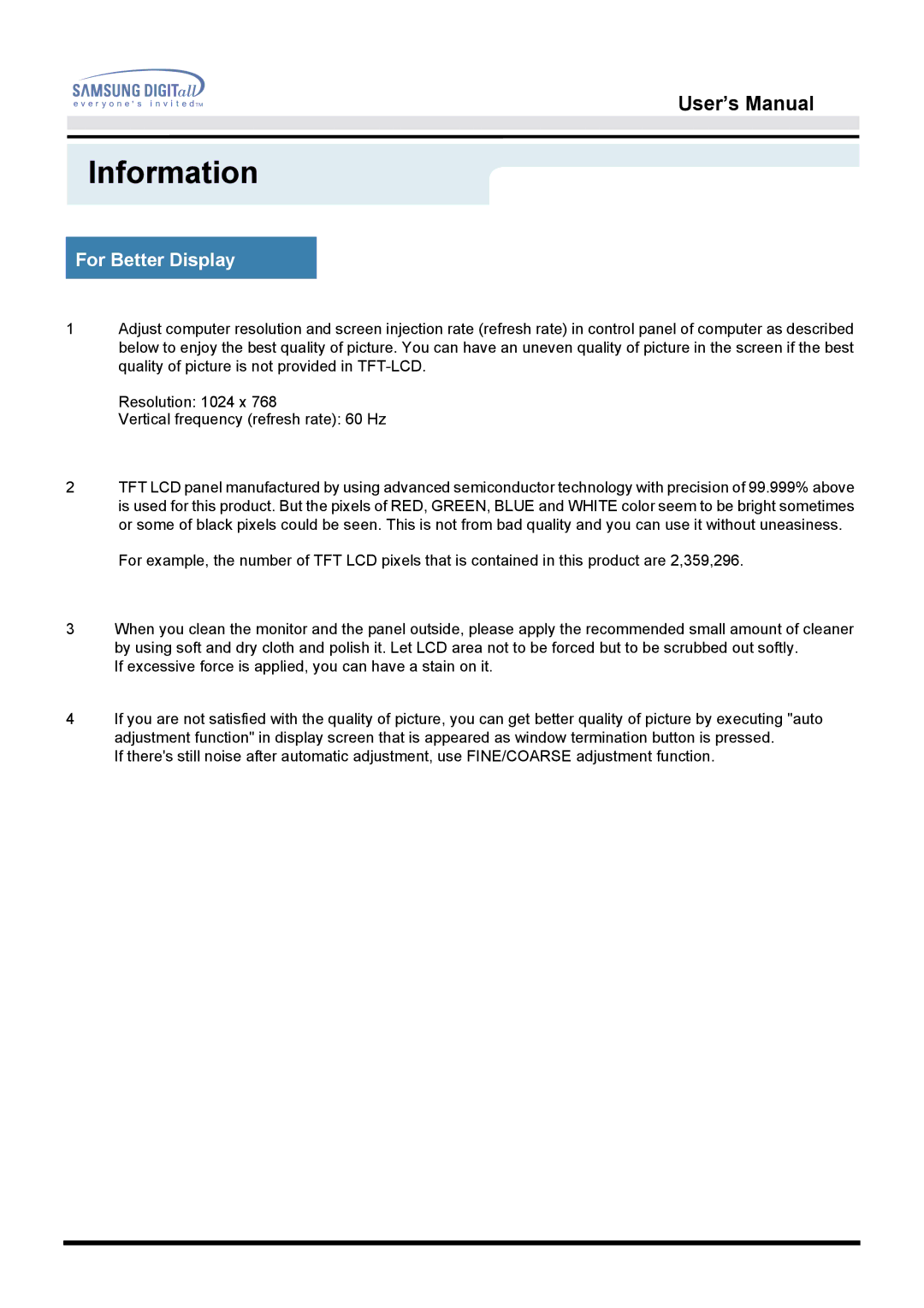 Samsung 151D user manual For Better Display 