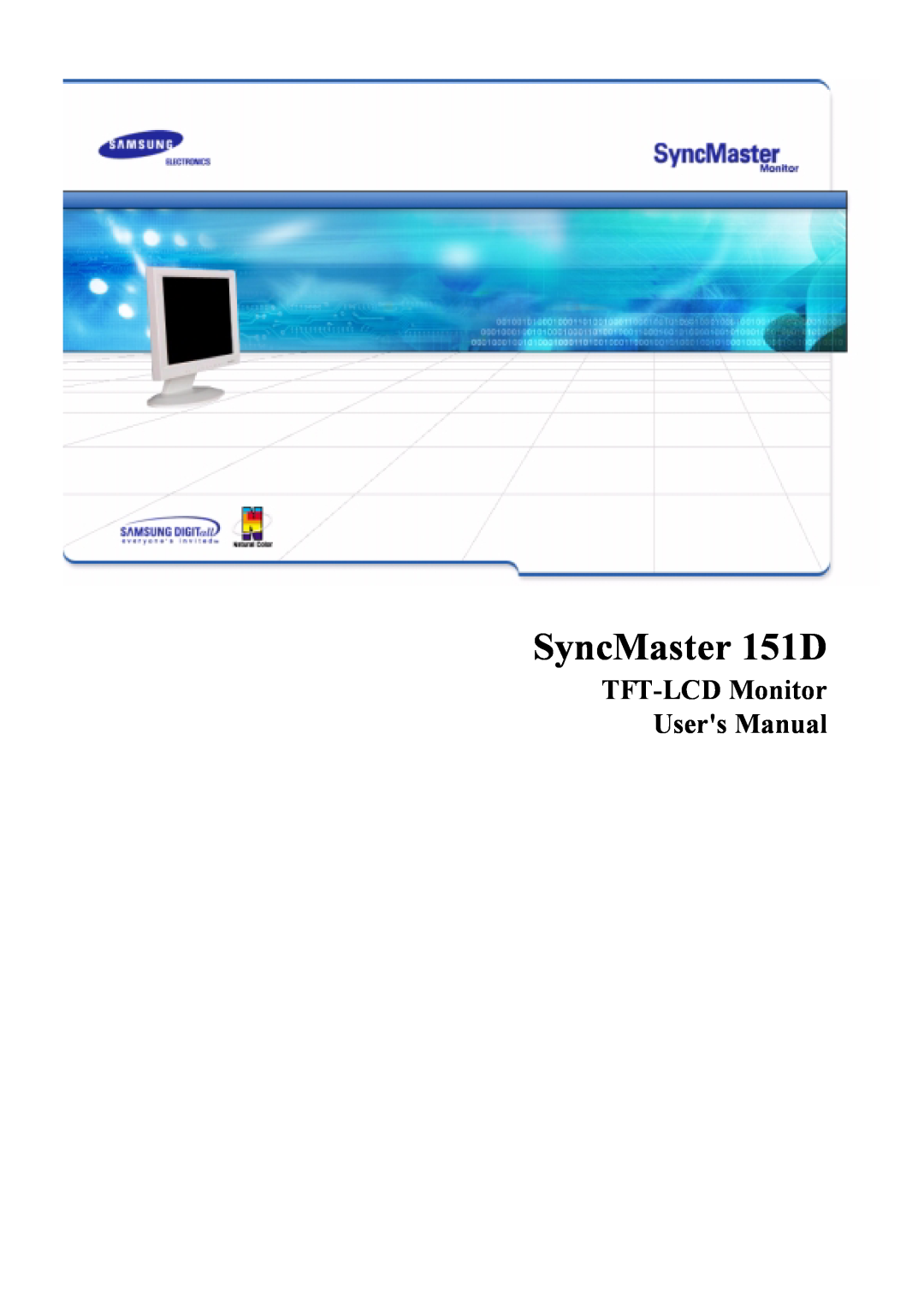 Samsung user manual SyncMaster 151D, TFT-LCD Monitor Users Manual 
