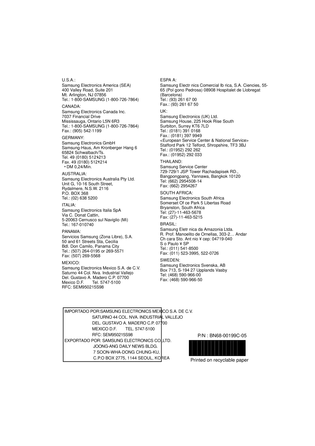 Samsung 151MP, 171MP manual Printed on recyclable paper 