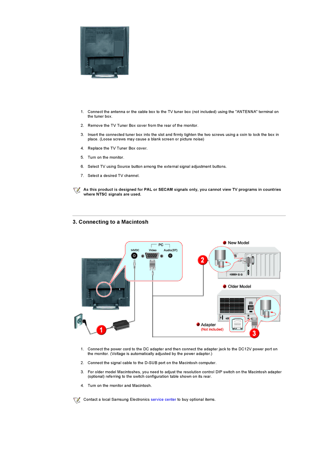 Samsung 151MP manual Connecting to a Macintosh 