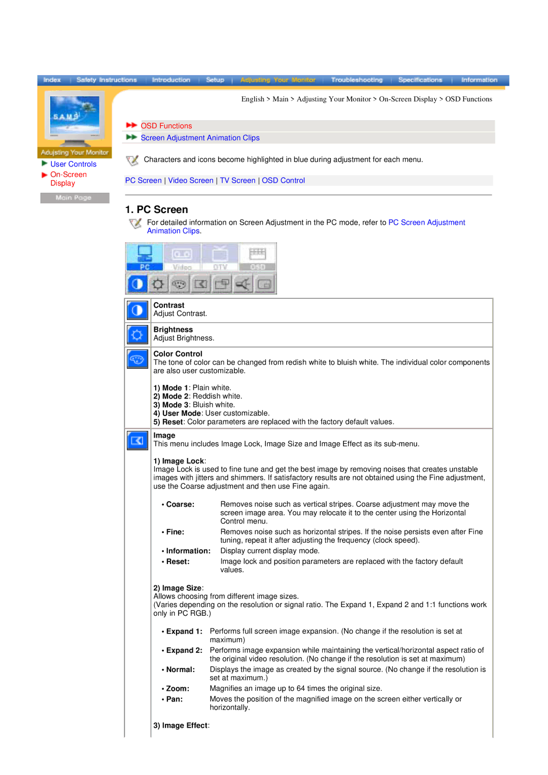 Samsung 151MP manual PC Screen 