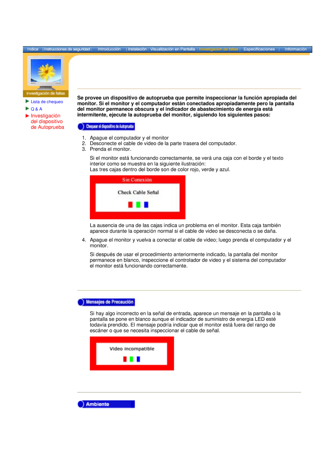 Samsung 192N, 151N, 193T, 173T, 153T, 193N, 150N, 173N manual Investigación del dispositivo de Autoprueba 