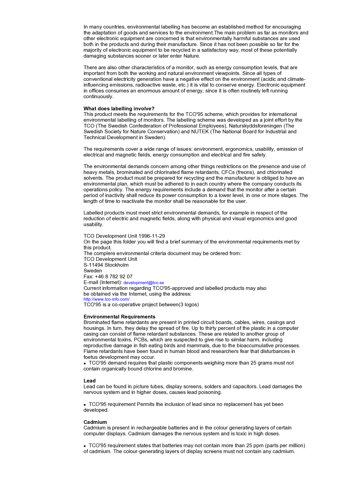 Samsung 192N, 151N, 193T, 173T, 153T, 193N, 150N, 173N What does labelling involve?, Environmental Requirements, Lead, Cadmium 