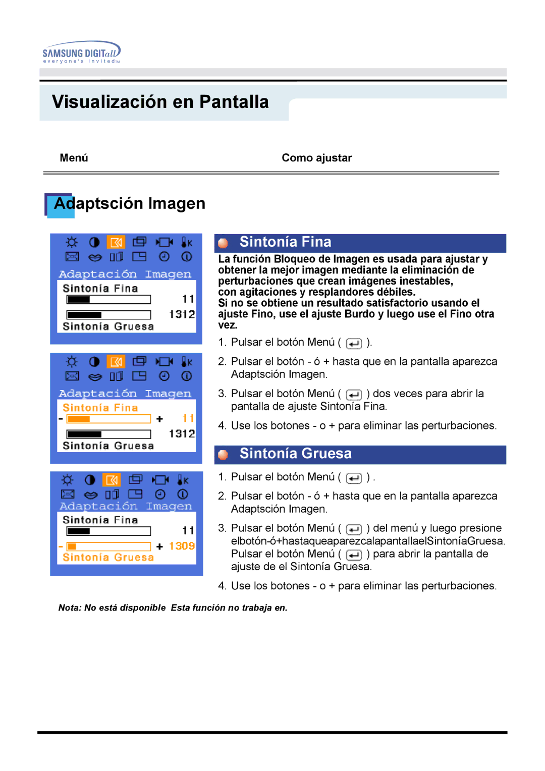 Samsung 171P, 151P manual Sintonía Fina, Sintonía Gruesa 