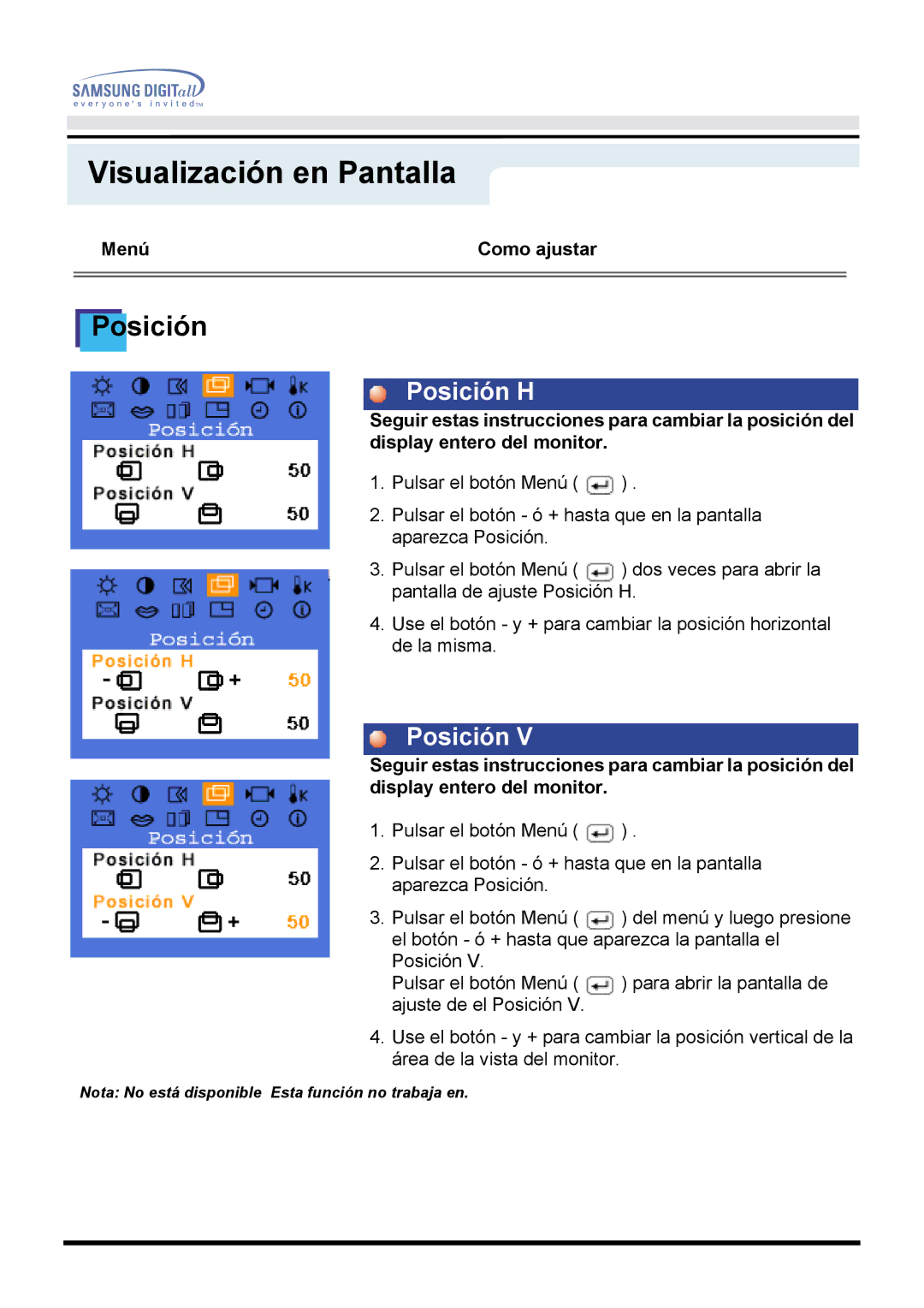 Samsung 151P, 171P manual Posición H 