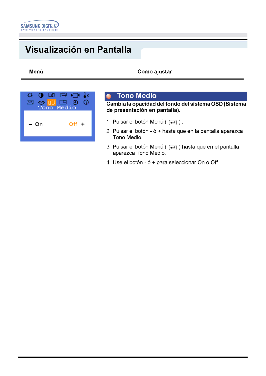 Samsung 151P, 171P manual Tono Medio 