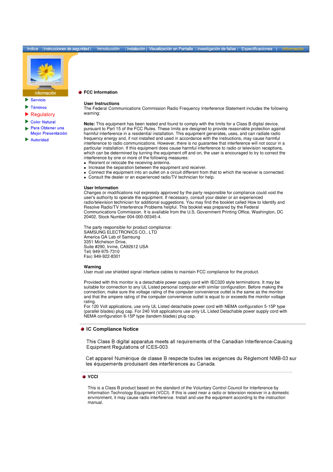 Samsung 171P, 151P manual Regulatory, IC Compliance Notice 