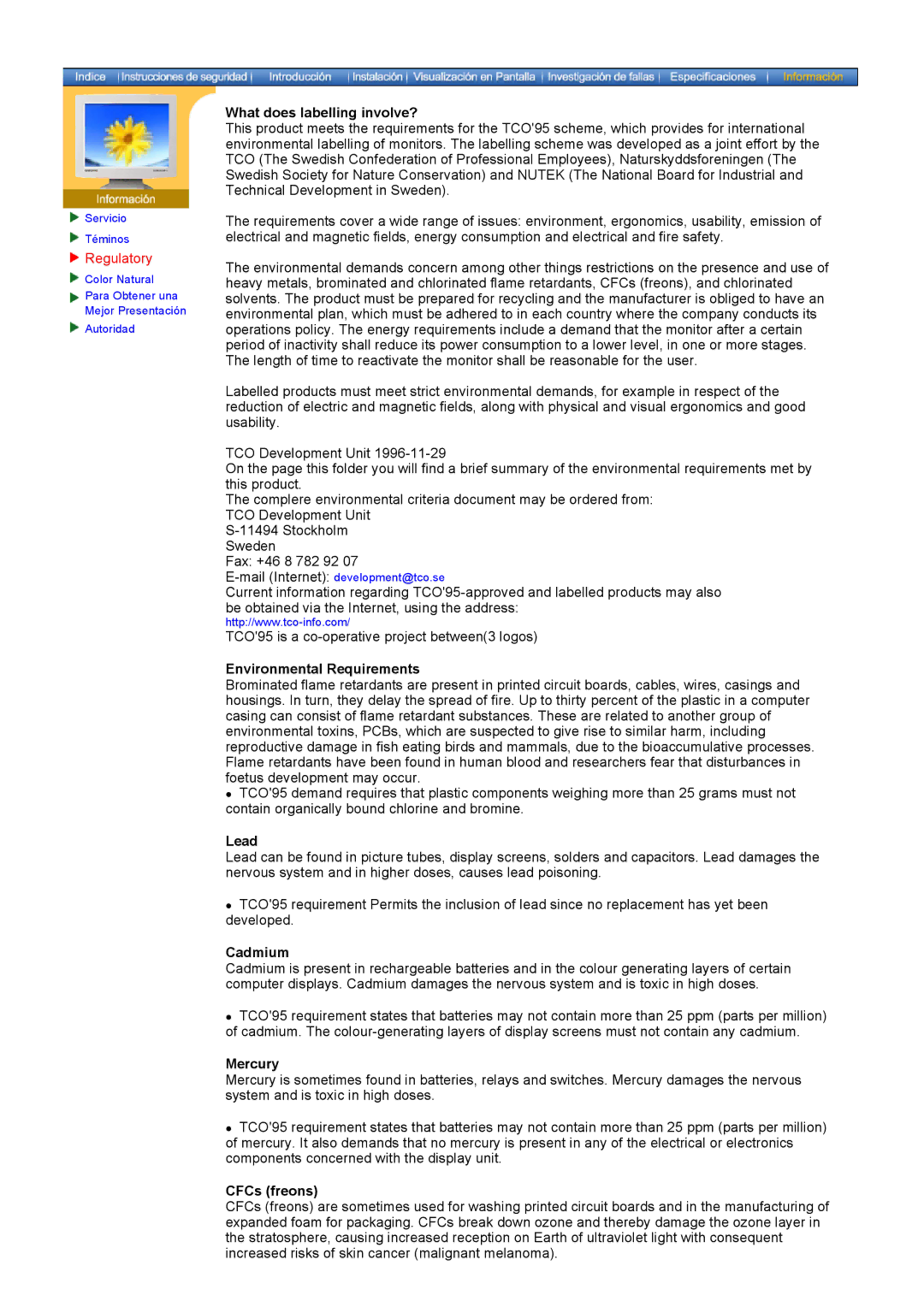 Samsung 171P, 151P manual What does labelling involve?, Environmental Requirements, Lead, Cadmium, Mercury, CFCs freons 