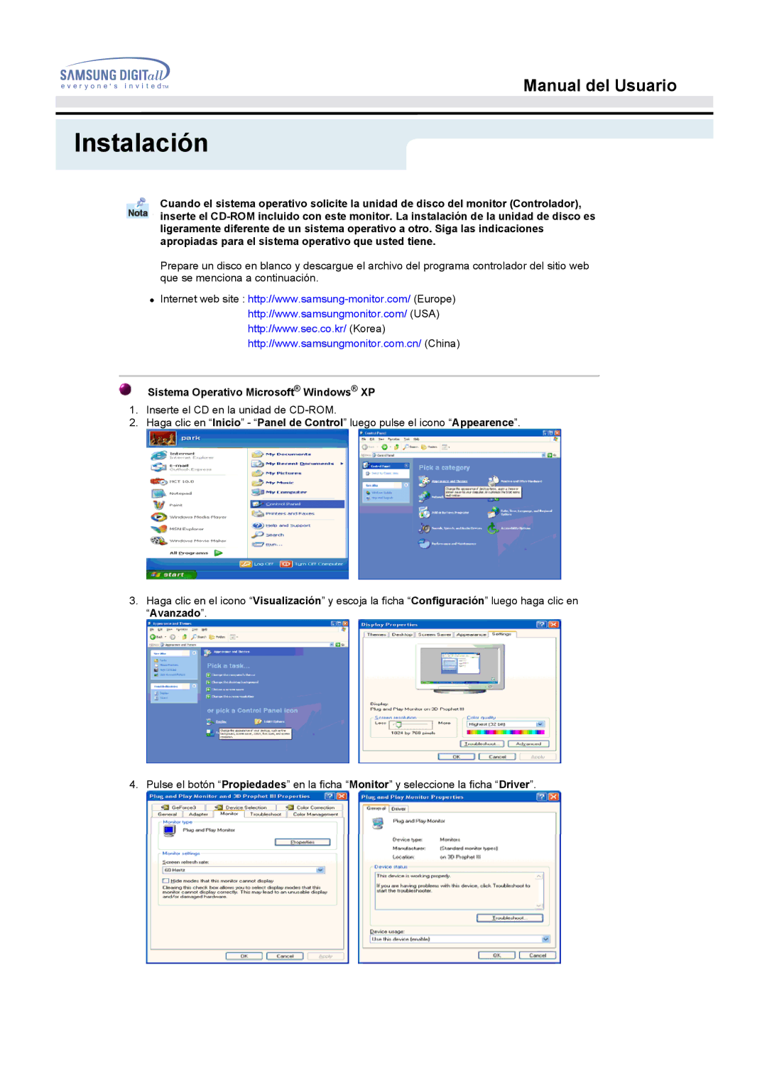 Samsung 151S, 151BM manual Sistema Operativo Microsoft Windows XP 