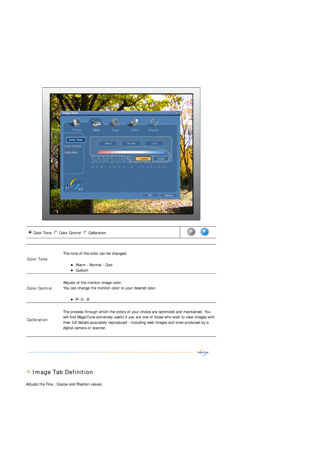 Samsung 151X manual Image Tab Definition 