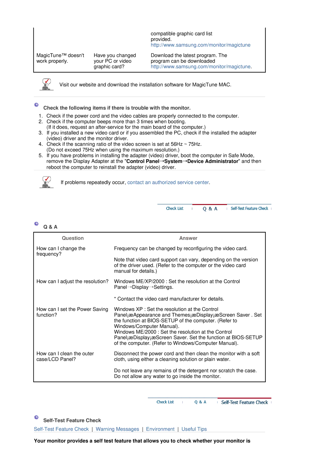 Samsung 151X manual Question, Answer, Self-Test Feature Check 